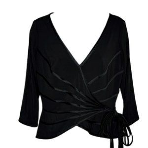 Tadashi Collection Faux Wrap Dressy Top - Black  - S